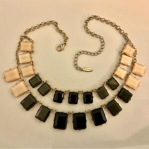 Natasha Couture Black and Cream Faceted Crystal Golden Necklace Neiman Marcus